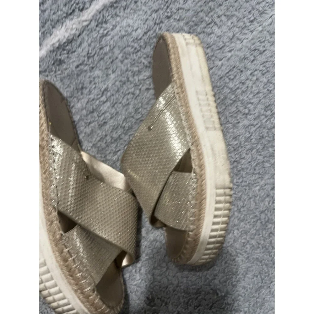 Franco Sarto platform slide on sandals 8.5 Gold Beachy Boho Classic